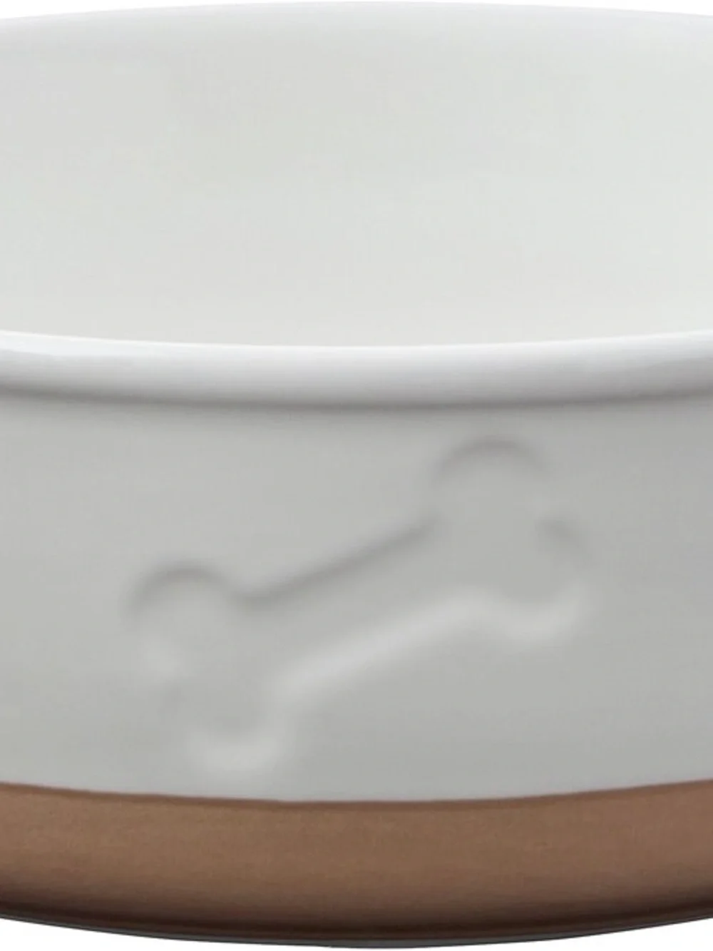 Ceramic Dog Bowl - White and Tan Bone Design